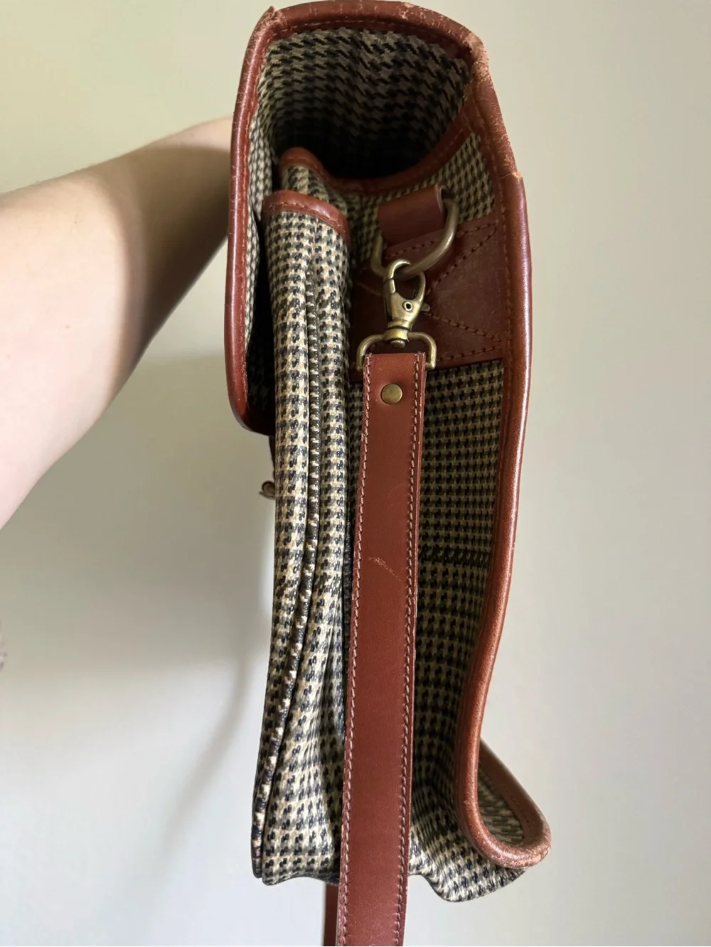 Polo by Ralph Lauren Brown Houndstooth Leather-Trim Briefcase